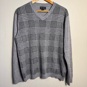 Midtown Men's Vintage Large Grey Plaid V-Neck Sweater Grandpacore Old‎ Money